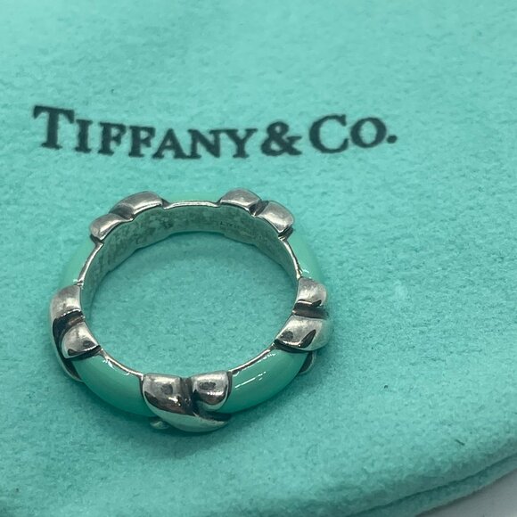 Tiffany & Co. Blue Enamel Signature X Band Ring Size 5 - Picture 2 of 12